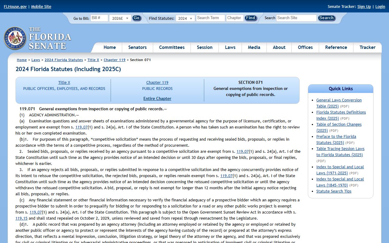 Florida Statutes 119.071 exemptions applied to Pasco County Clerk records