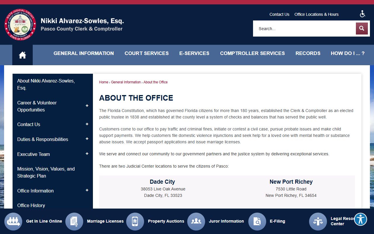 Pasco County Clerk of the Circuit Court and Comptroller About the Office page