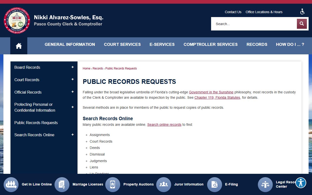 Pasco County public records request page