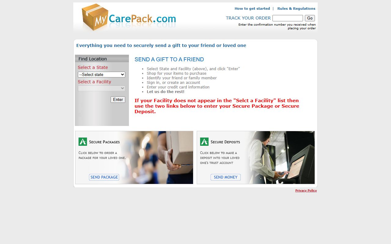 Pasco County inmate records MyCarePack care pack ordering