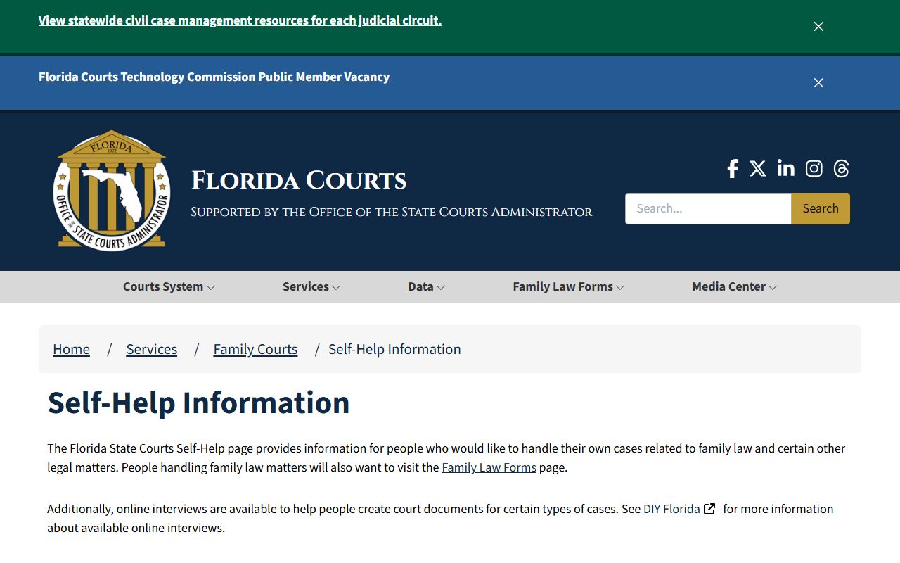 Florida Courts self-help portal for resolving a Pasco County warrant