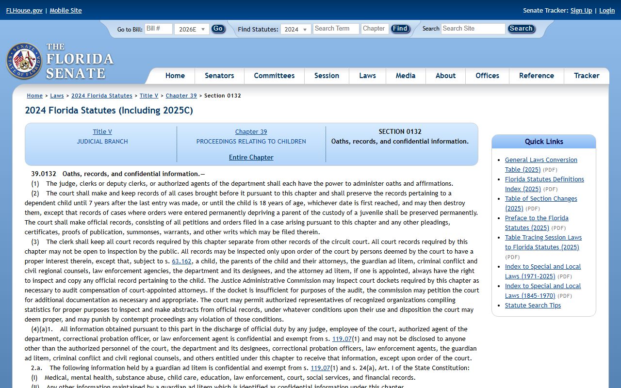 Florida Statutes 39.0132 dependency confidentiality affecting Pasco County probate records