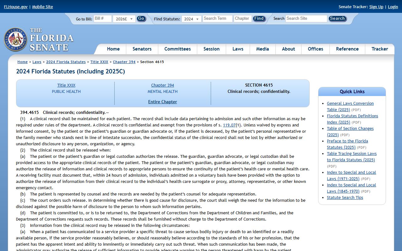 Florida Statutes 394.4615 mental health records confidentiality near Pasco County probate records