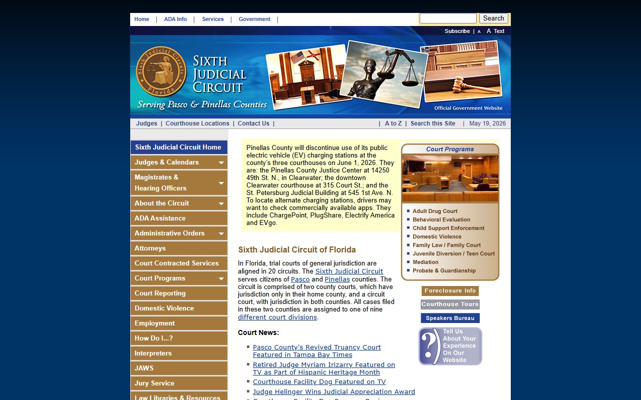 Sixth Judicial Circuit homepage serving the Pasco County Circuit Court
