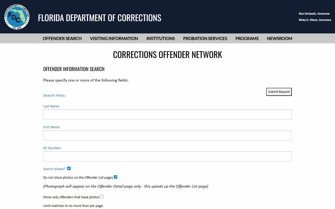 Florida DOC offender search for Pasco County released inmates